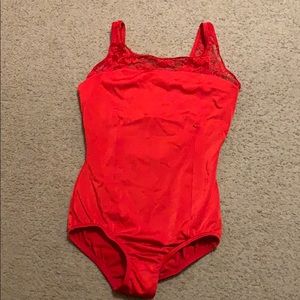 Red Lace Spandex Dance Leotard